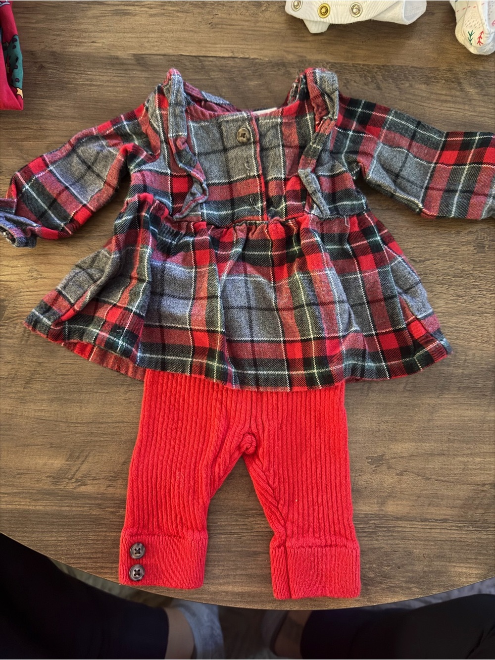 Newborn outfit - Plaid Peplum Top with Red Ribbed Leggings - carters